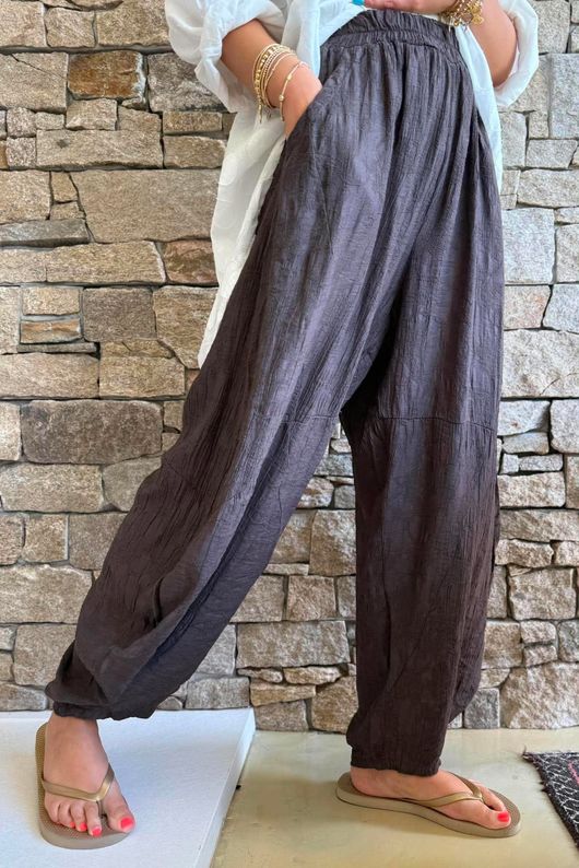Lalli Damask Classic Tapered Barrel Leg Pant Chocolate